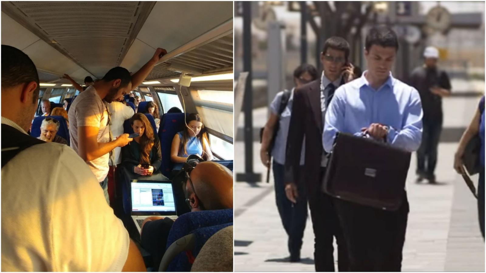 התדמית והמציאות: סרטון על יתרונותיה של ב''ש (יוטיוב), רכבת עמוסה מתל אביב לבאר שבע, כמעט שעתיים נסיעה (צילום: דני בלר)